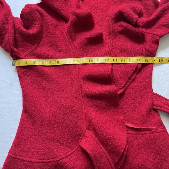 Vtg Marisa Christina Wool Wrap Cardigan Womens S Red Ruffle Collar Hem Dopamine - Picture 11 of 12